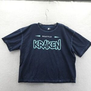 Starter Shirt Womens Medium Seattle Kraken Navy Blue Faded Boxy Crop Y2K Cotton